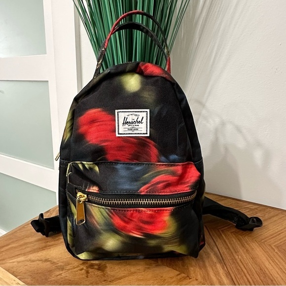 Herschel Supply Co. Mini Nova Backpack Blurry Roses Red/Black Gold Hardware - Picture 2 of 11